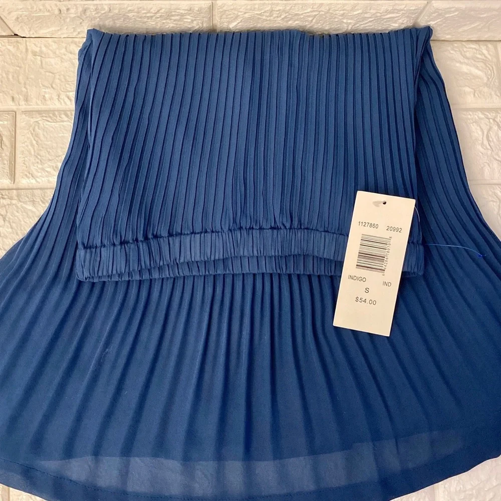 Allison Taylor Pleated Midi Skirt Indigo Blue Size Small